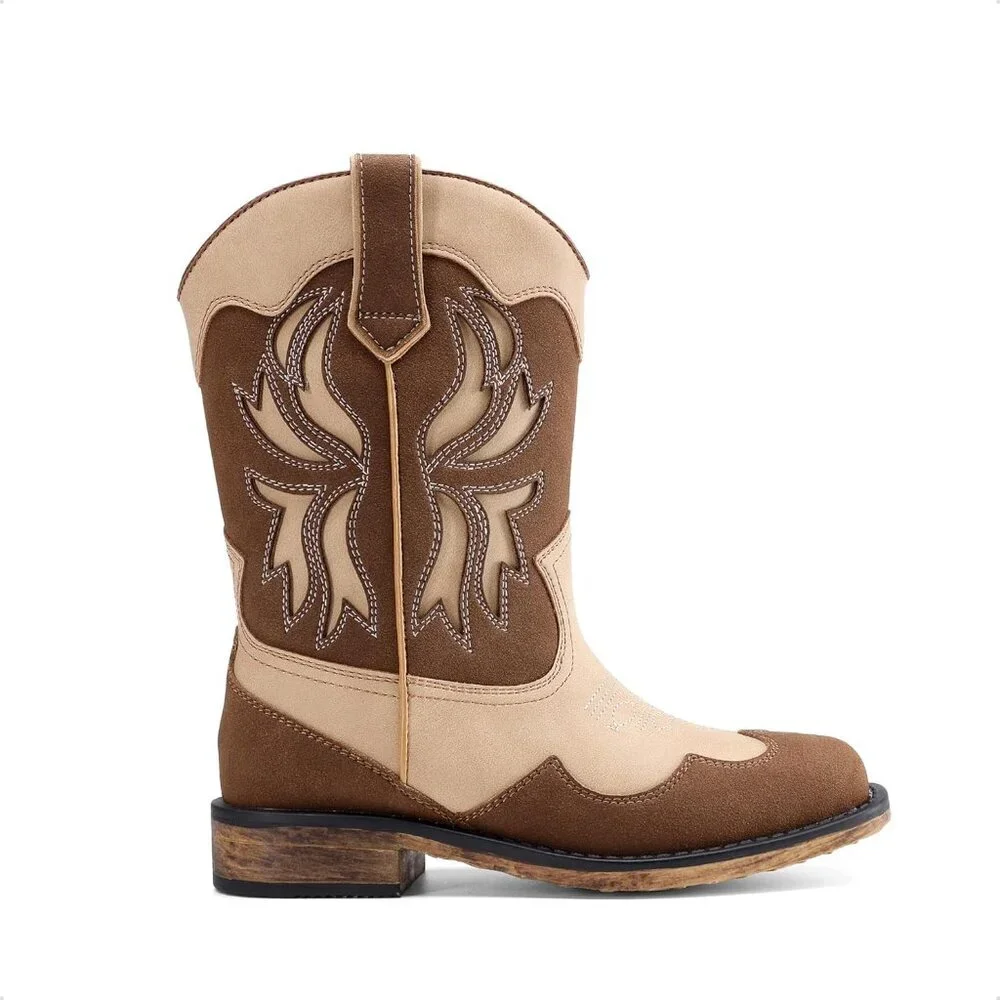 ⚡Girls Brown Camo Square Toe Mid Calf Cowgirl Boots Western Fashion Riding Shoes